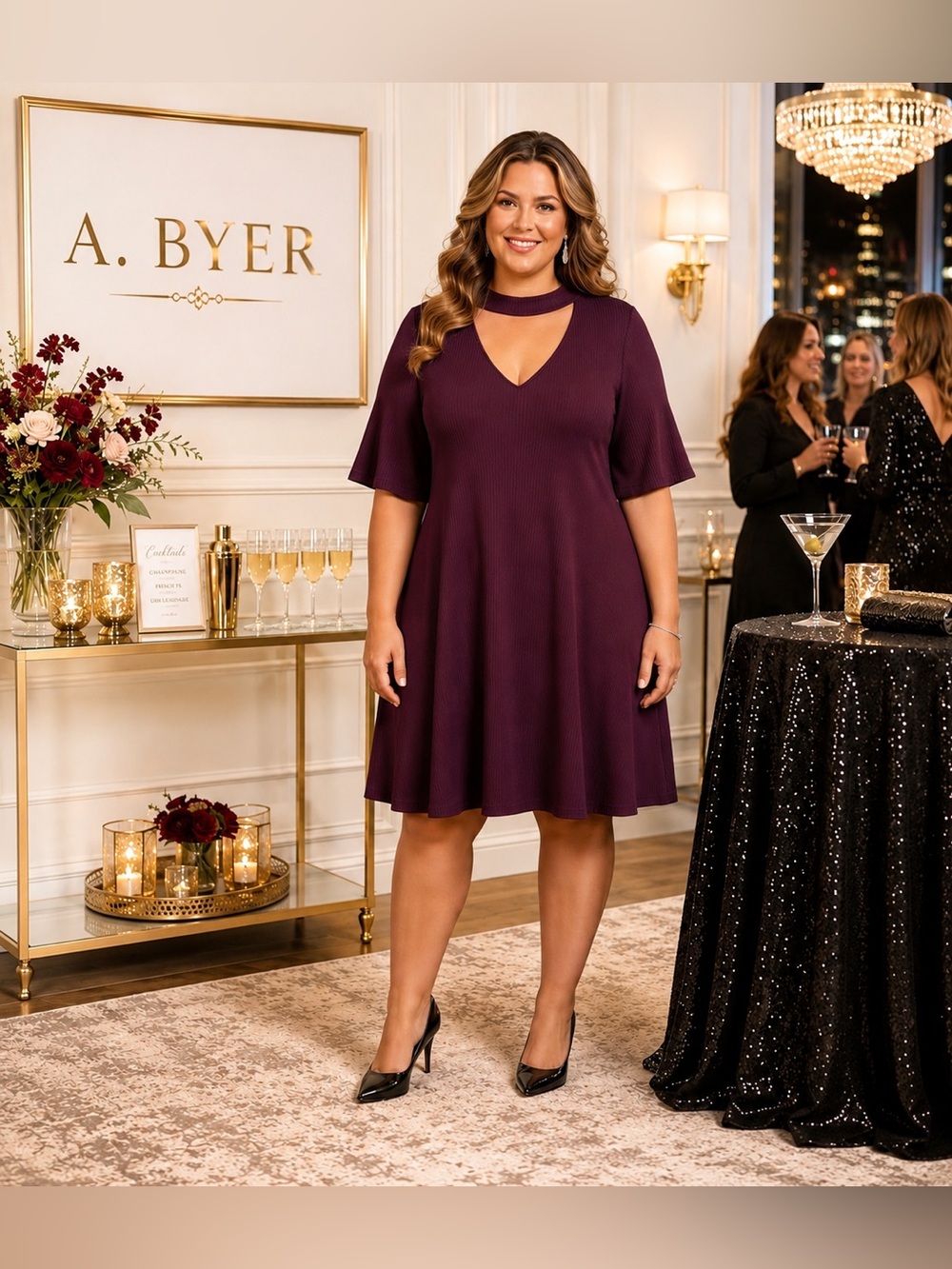 A. Byer Burgundy Textured Dress (1X)